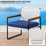 Outdoor 3-Piece Wicker Patio Set(White & Navy Blue)