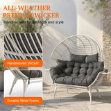Outdoor Wicker Double Seater Egg Chair with Dual Cup Holders (White & Dark Grey)