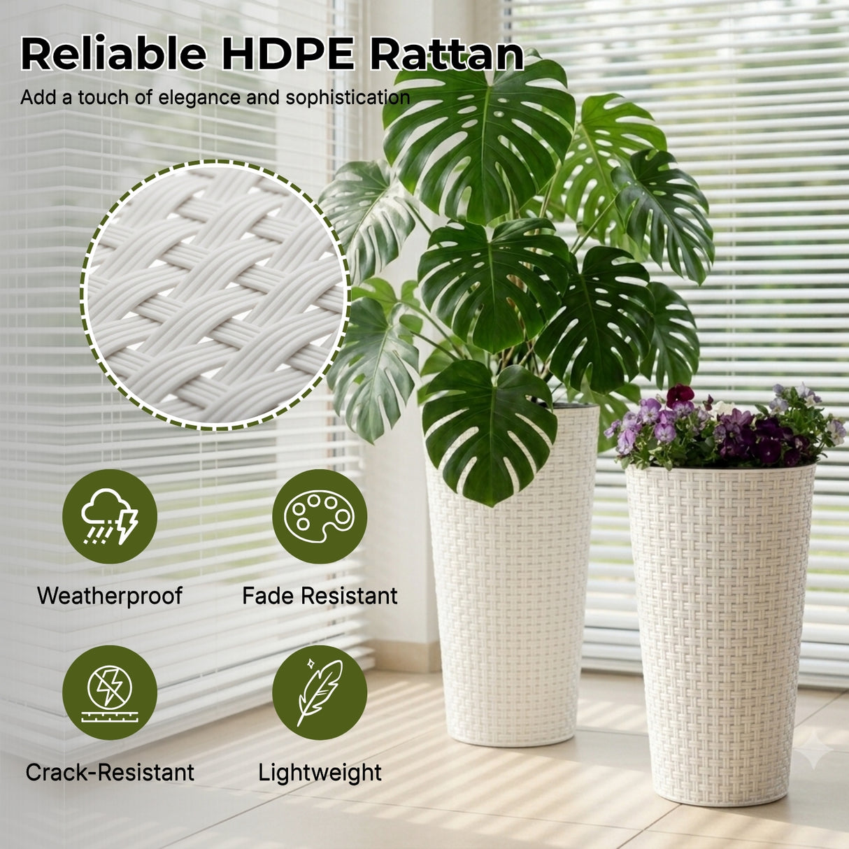 Outdoor Handwoven Rattan Wicker Planter Set of 3 (White)