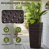 Outdoor Tall Square Rattan Planter Set of 2 (Dark Brown)