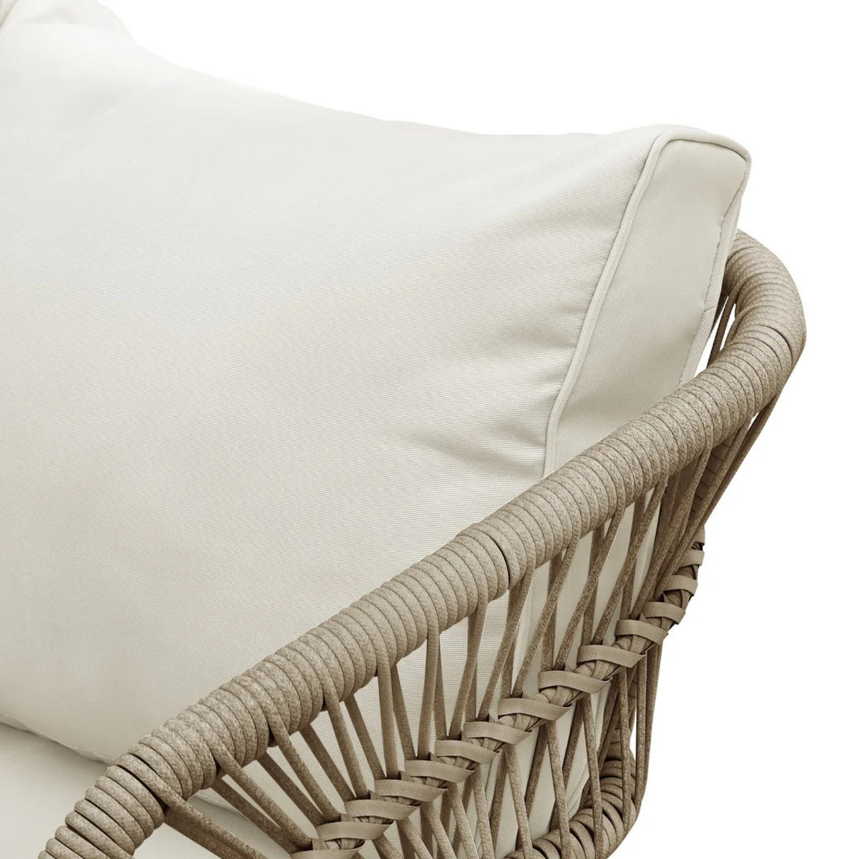 Outdoor Rope 4-Piece Patio Sofa Set with Glass Top Table (Beige/Cream)