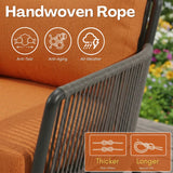 4-Piece Outdoor Rope Patio Furniture Set with Glass Top Table (Grey & Orange)