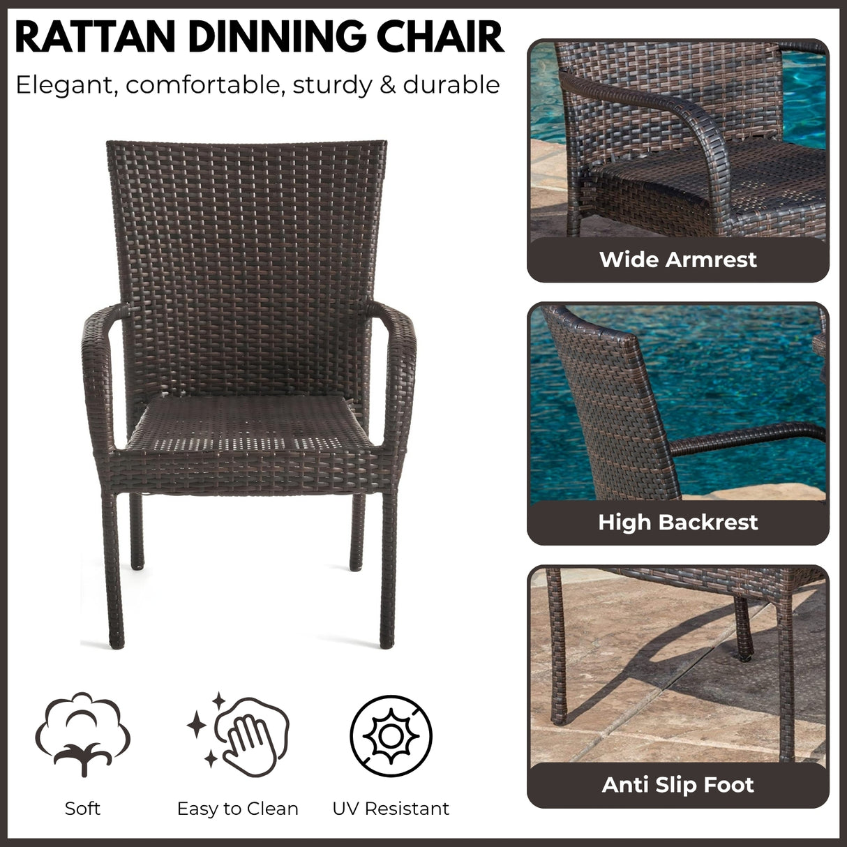 Outdoor All-Weather Resistant Rattan Wicker 5-Piece Dining Set (Dark Brown)