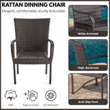 Outdoor All-Weather Resistant Rattan Wicker 5-Piece Dining Set (Dark Brown)