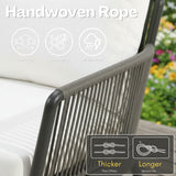 4-Piece Outdoor Rope Patio Furniture Set with Glass Top Table (Grey & Off-White)