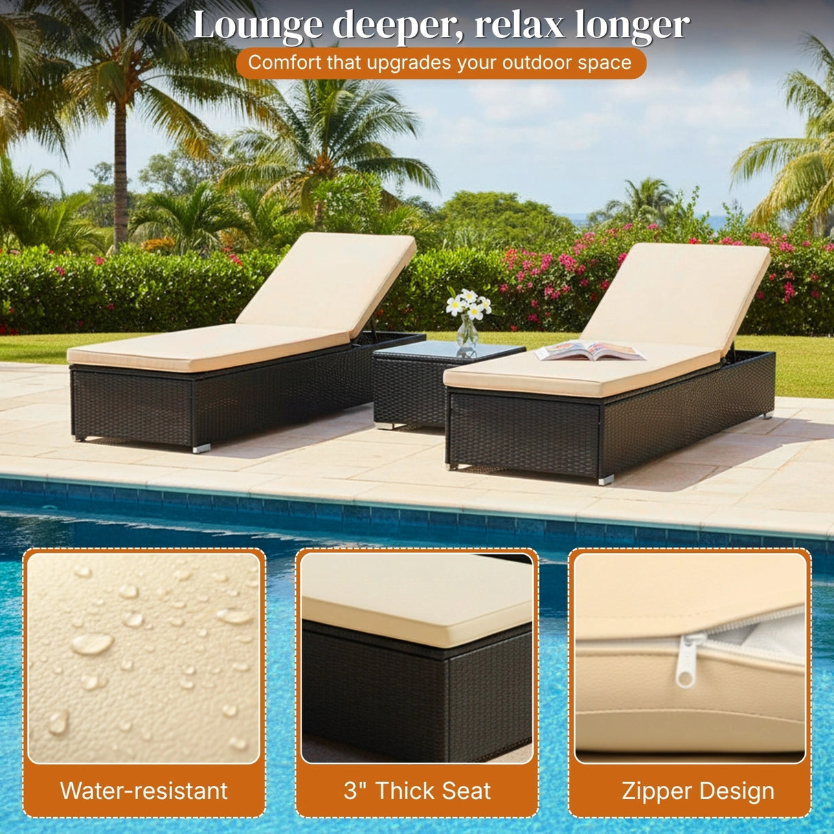 Outdoor Wicker Lounge Chairs Set of 2 With Side Table