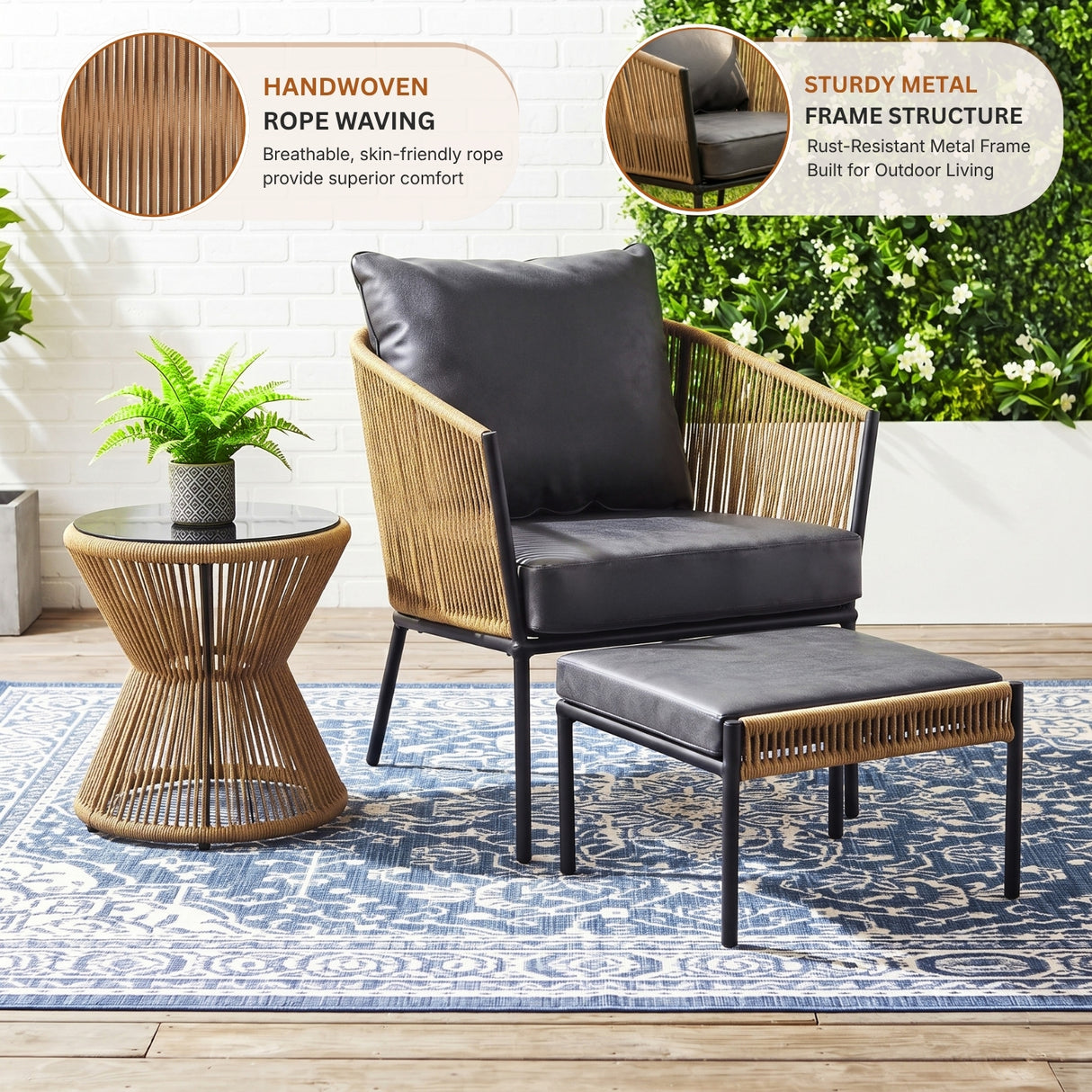 Outdoor 5 Piece Rope Patio Sofa Set (Beige & Dark Grey)