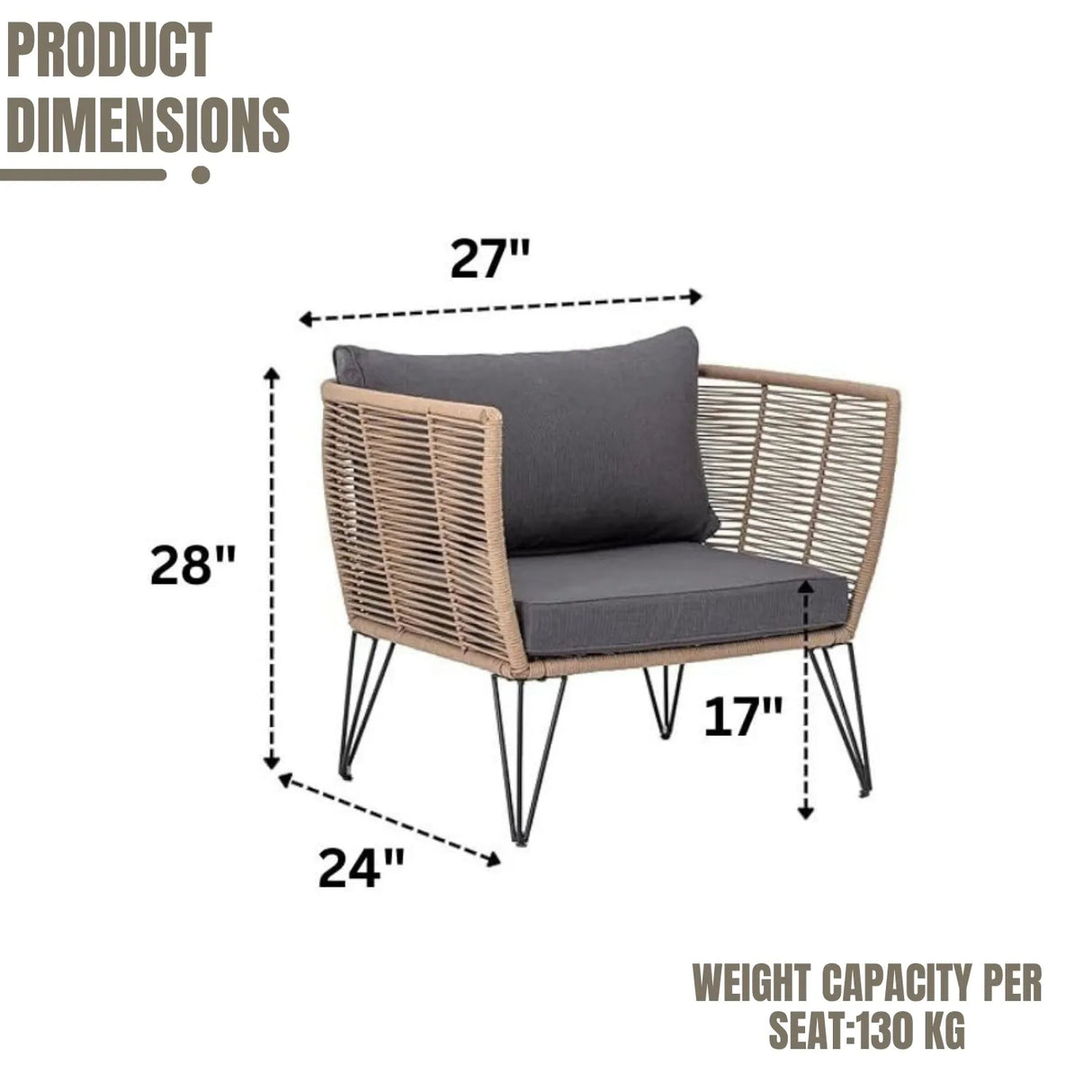 Outdoor Rope 1 Piece Patio Single Seater Sofa