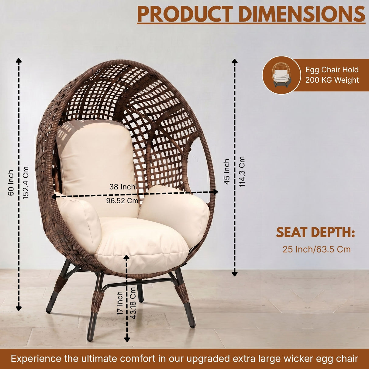 Outdoor Wicker Egg Chair with Cushions (Dark Brown)