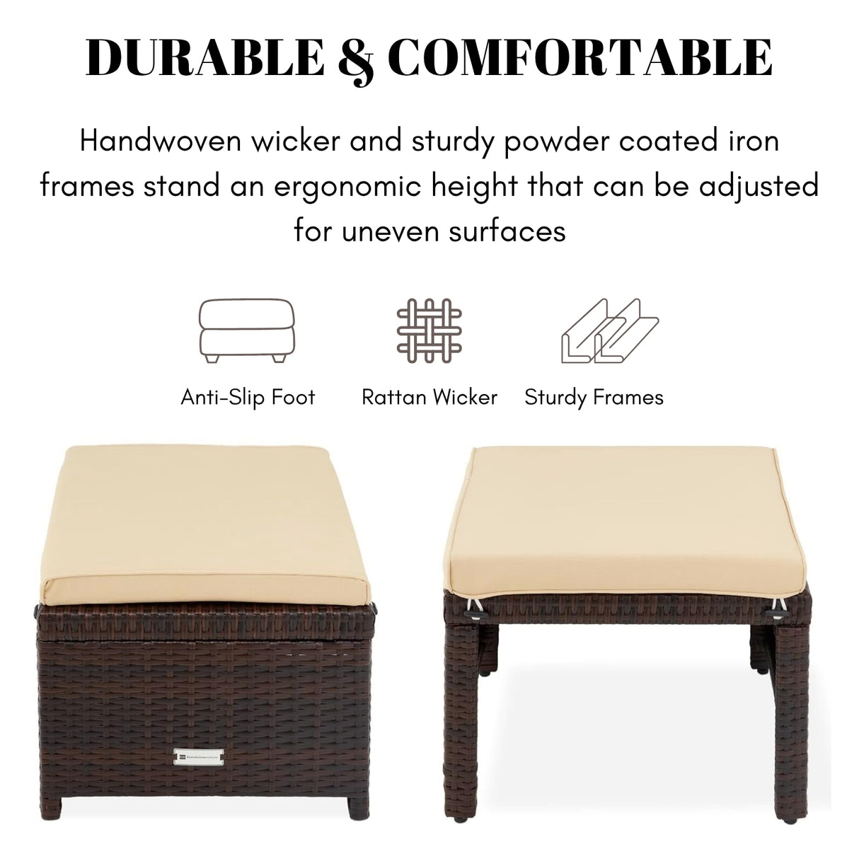 Set of 2 Wicker Ottomans, Multipurpose Outdoor Furniture