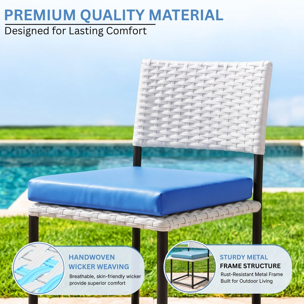 5-Piece Outdoor Wicker Patio Furniture Set (White & Sky-Blue)