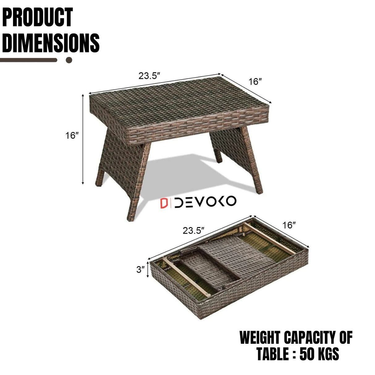 Outdoor Rattan Wicker Foldable Table