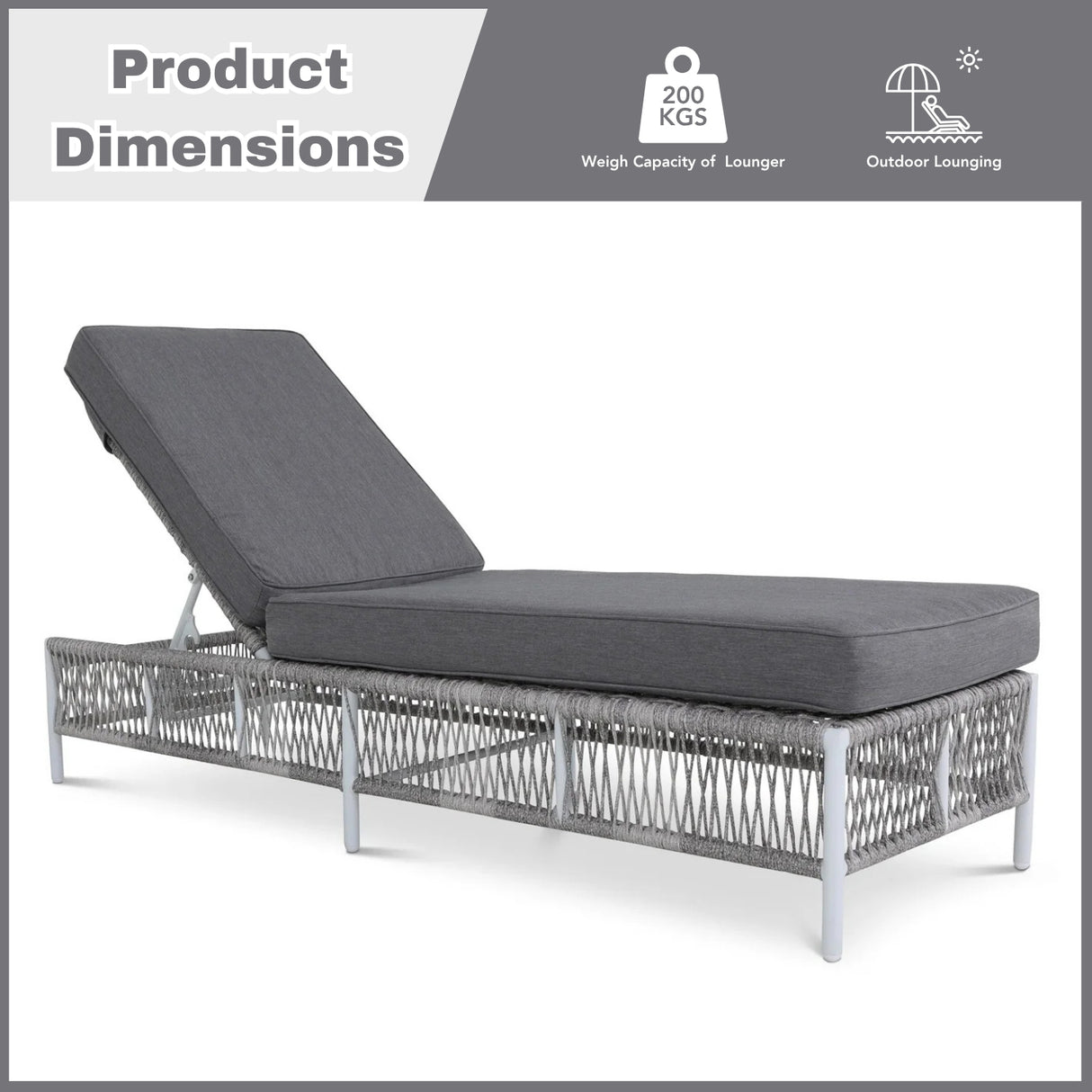 Outdoor Rope Lounge Chairs Set of 2 with Thick Cushions