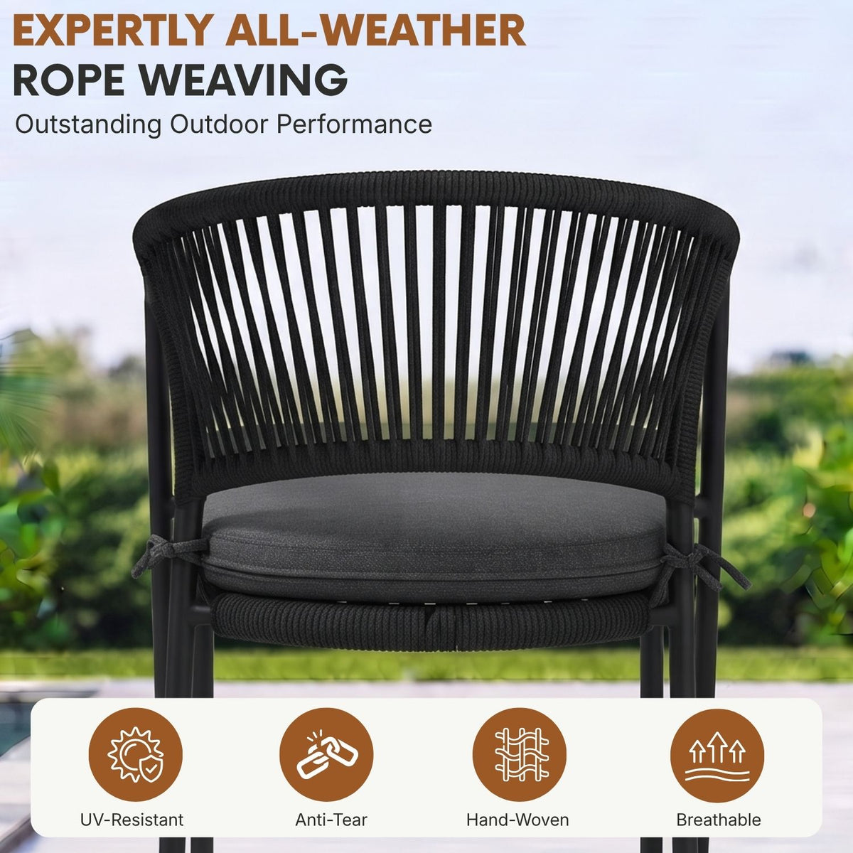 4-Piece Outdoor Rope Patio Dining Chairs