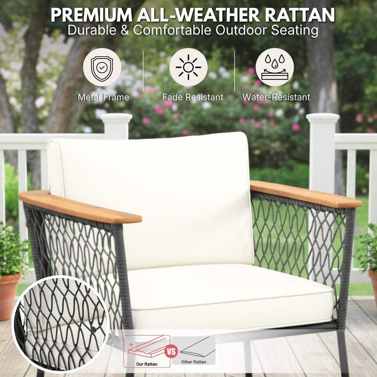 Modern Outdoor Wicker Patio Chair Set with 2-Tier Wooden Top Table