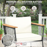 Modern Outdoor Wicker Patio Chair Set with 2-Tier Wooden Top Table