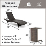 Outdoor Rattan Wicker Lounge Chairs Set of 2 with Matching Side Table