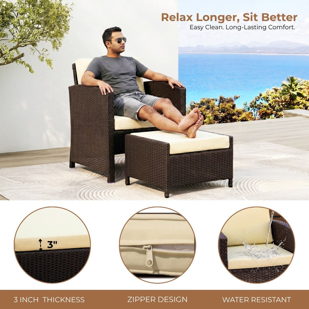 Outdoor 5 Piece Patio Wicker All Weather Sectional Furniture Set