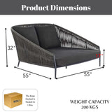 Outdoor Grey Rope Patio Daybed with Comfortable Dark Grey Cushion