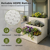 Outdoor 3-Tier Wicker Raised Planter Stand (White)