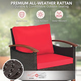 3-Piece Outdoor Wicker Patio Conversation Set (Dark Brown & Red)