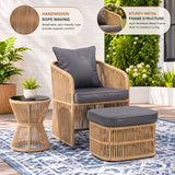 Outdoor 5 Piece Rope Patio Chair Ottoman Set (Beige & Dark Grey)