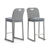 7-Piece Outdoor Rattan Wicker Bar Set with Round Glass Top Table