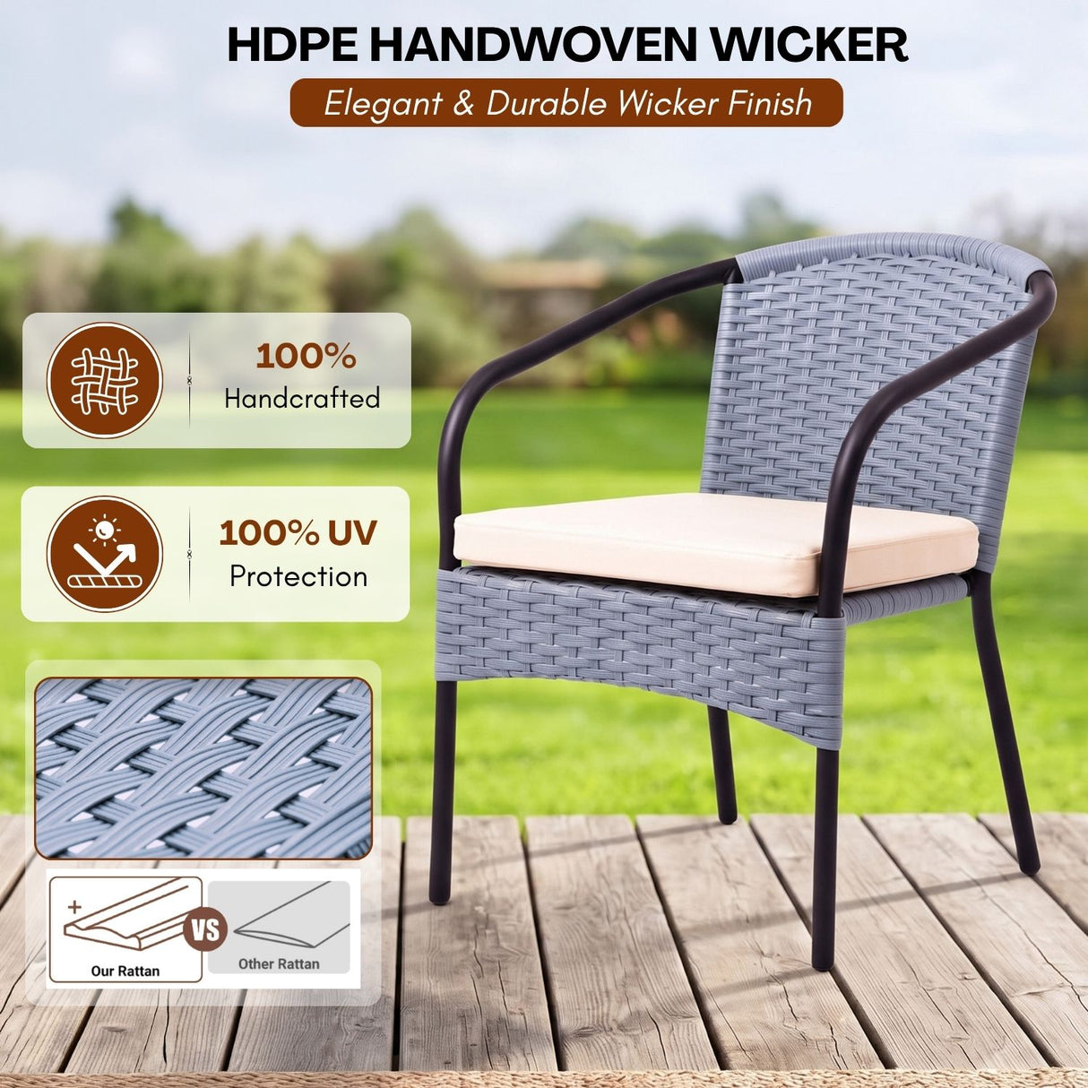 3 Piece Outdoor Wicker Patio Furniture Set (Silver & Cream)