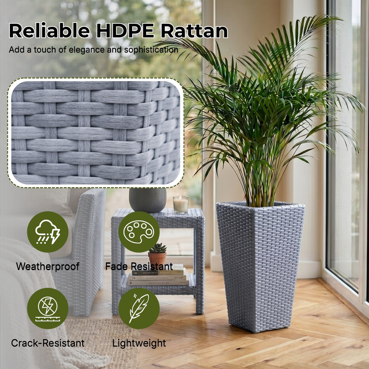 Tall Tapered Set of 6  Outdoor Wicker Planter (Silver Grey)