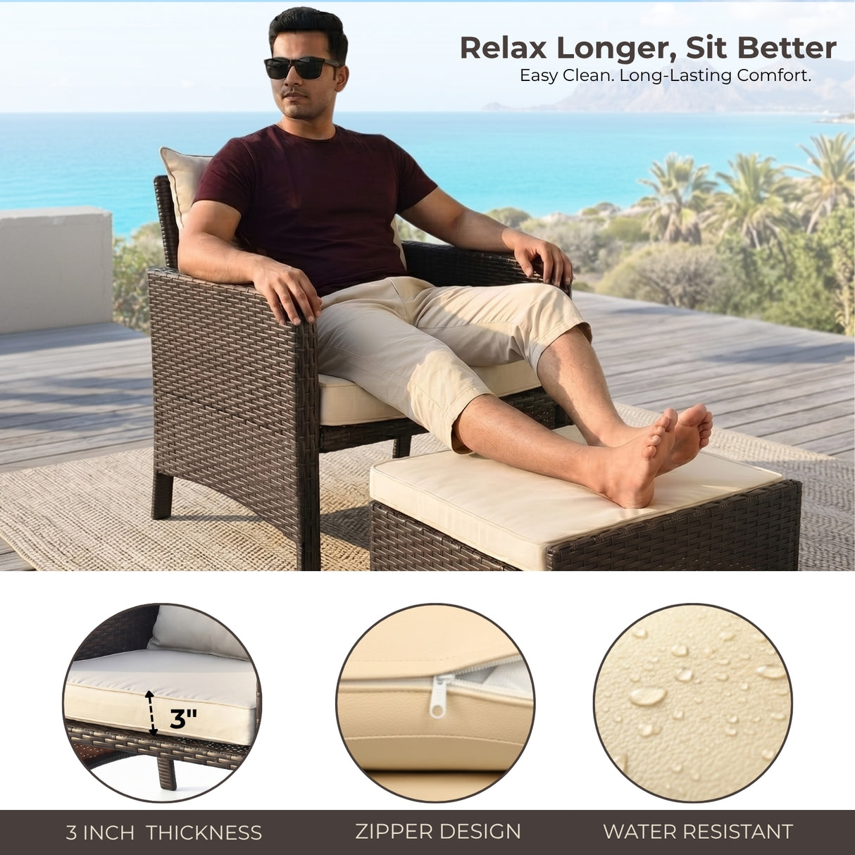 Outdoor 5 Piece Patio Wicker Furniture Set