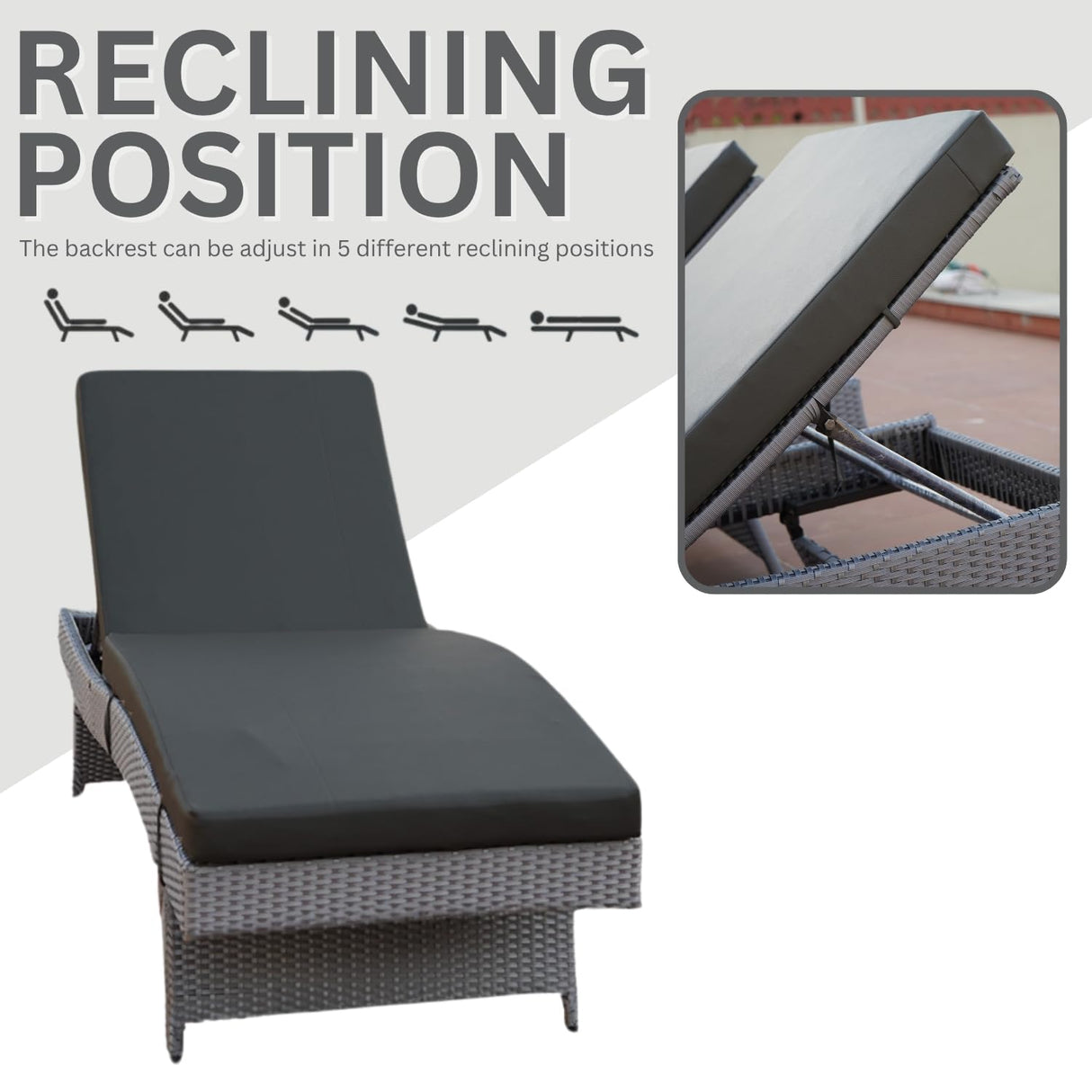 All-Weather HDPE Wicker Outdoor Chaise Lounge Chair Set of 2