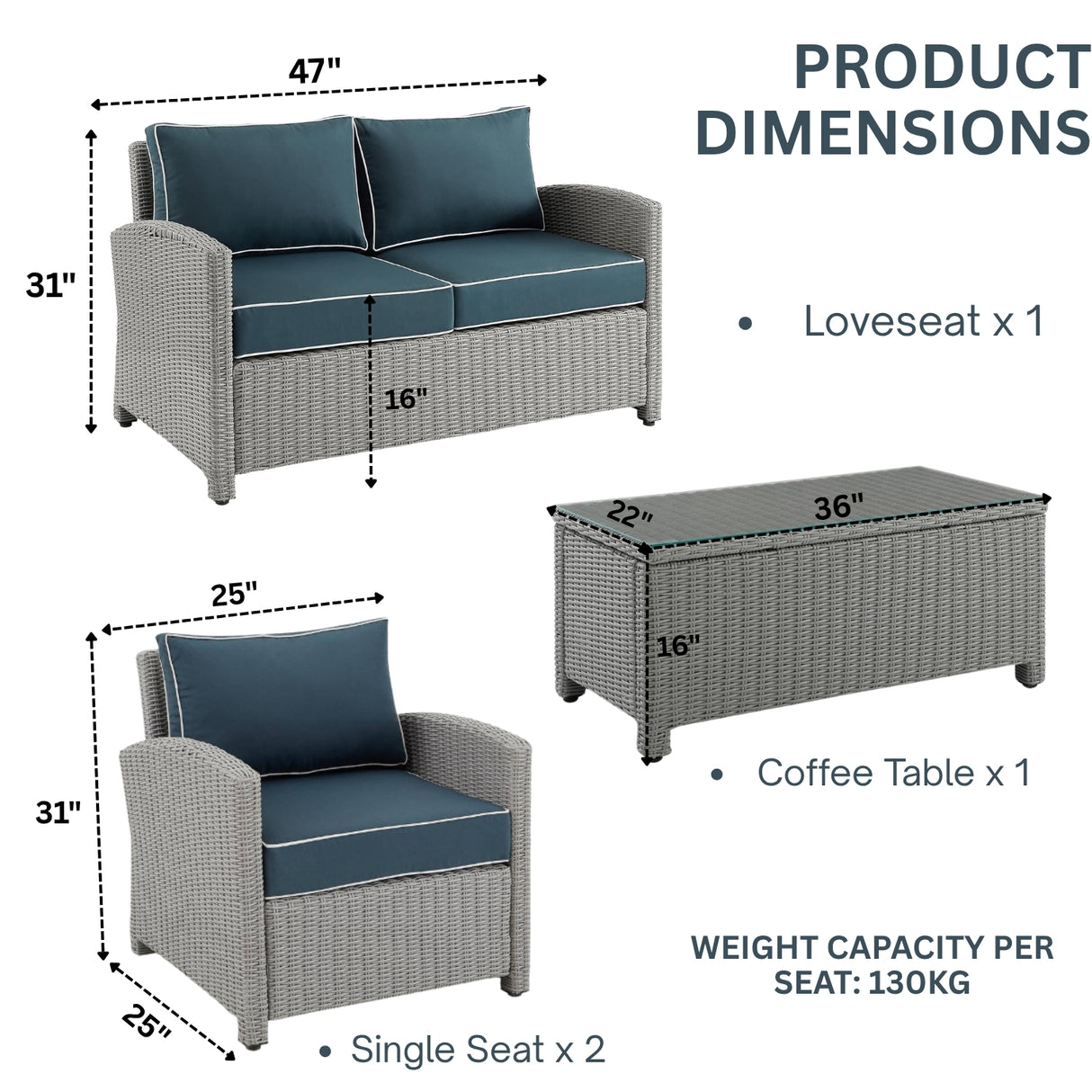 4 Pieces Patio Furniture Set, Outdoor Sectional Sofa