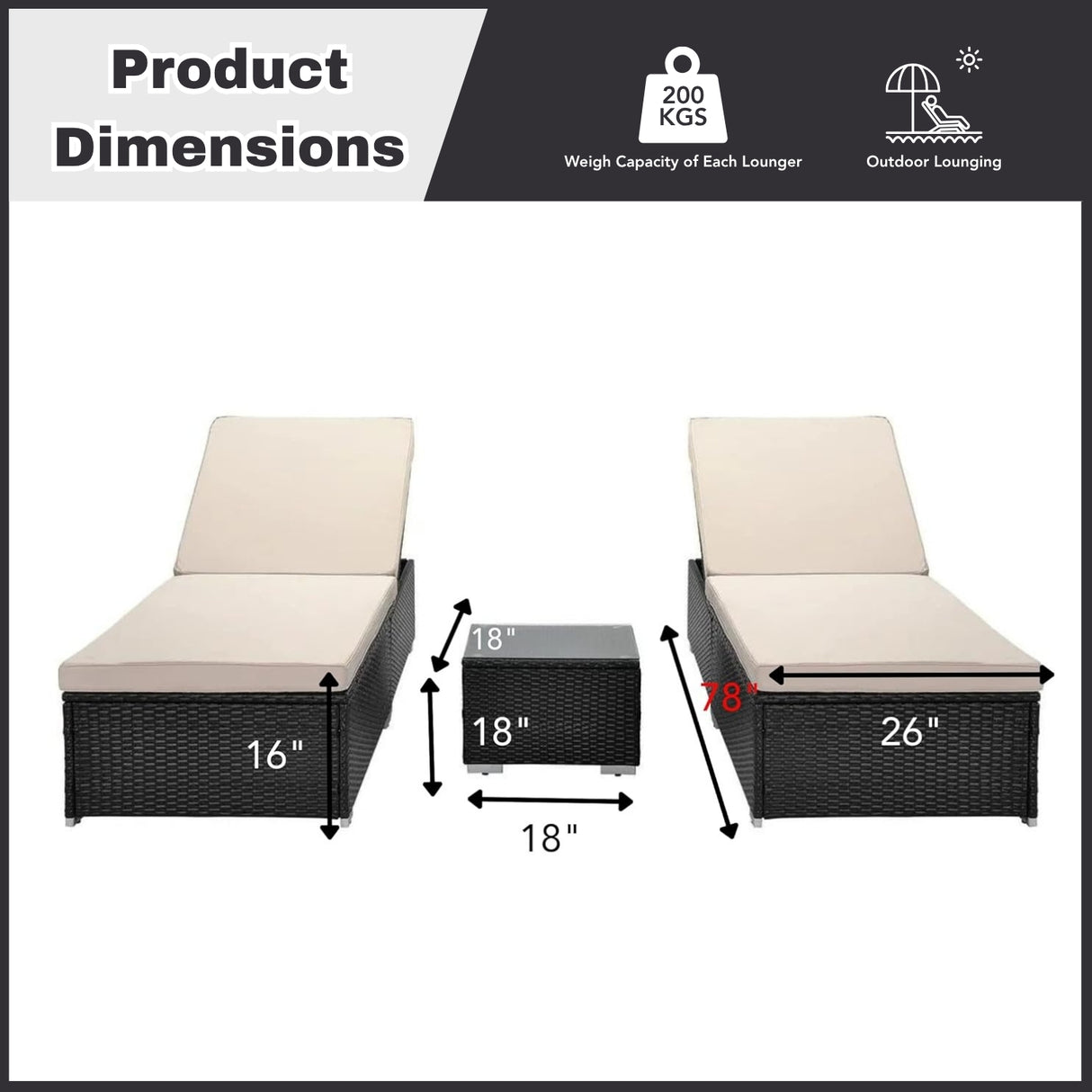 Outdoor Wicker Lounge Chairs Set of 2 With Side Table