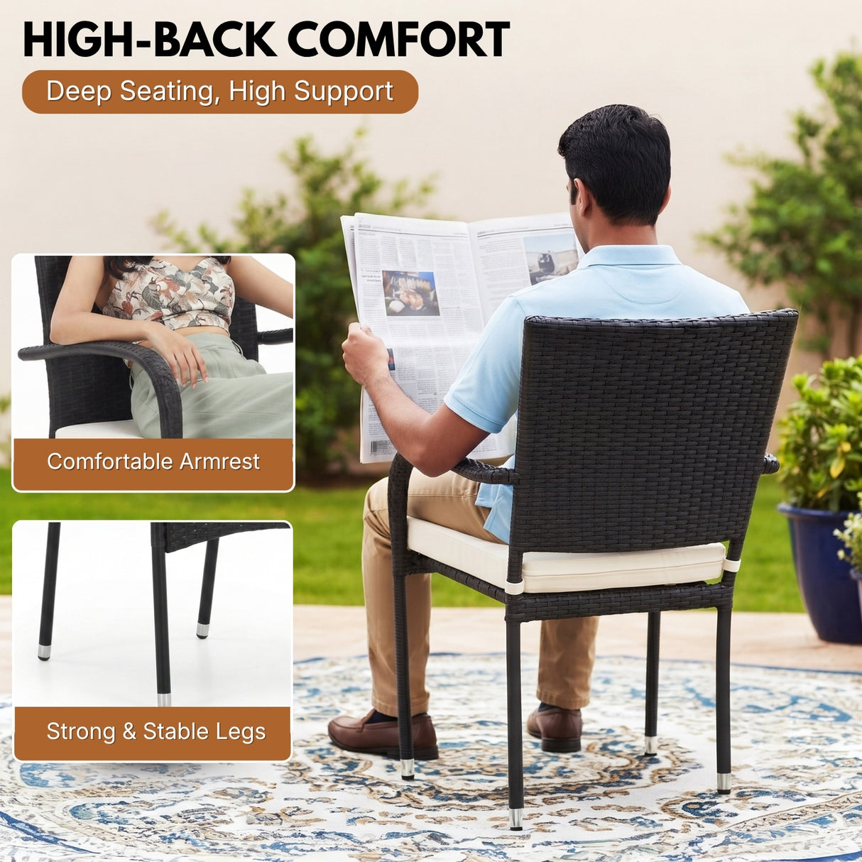 2-Piece Outdoor Rattan Wicker Patio Dining Chairs