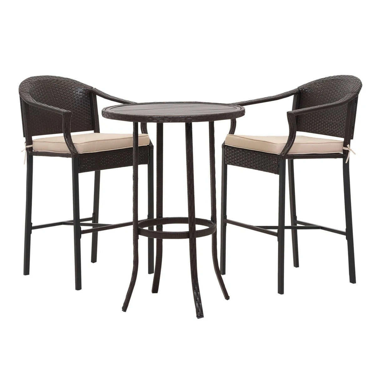 Outdoor Rattan Wicker Bar Set with Round Table