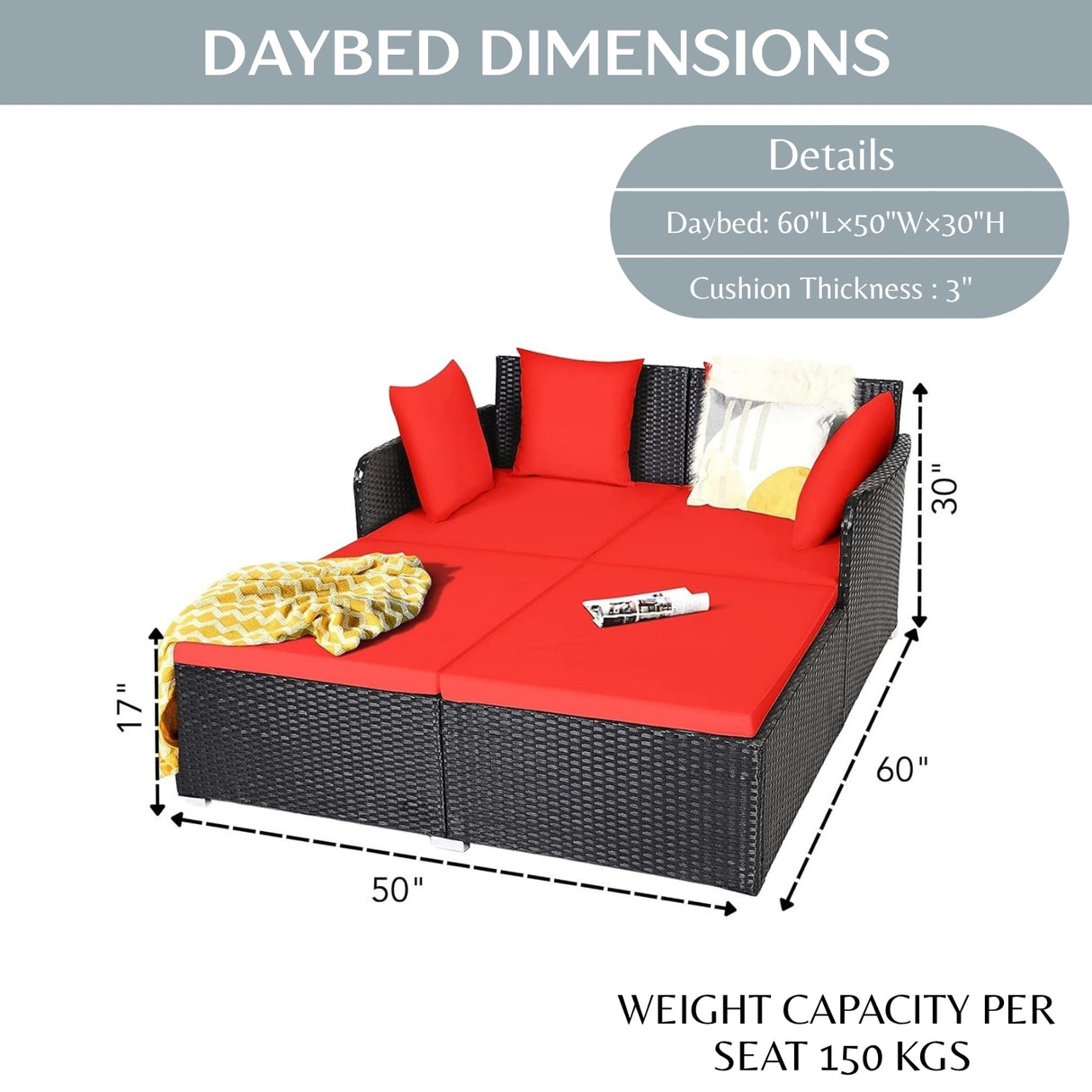 Outdoor Patio Double Seater Daybed For Garden, Poolside