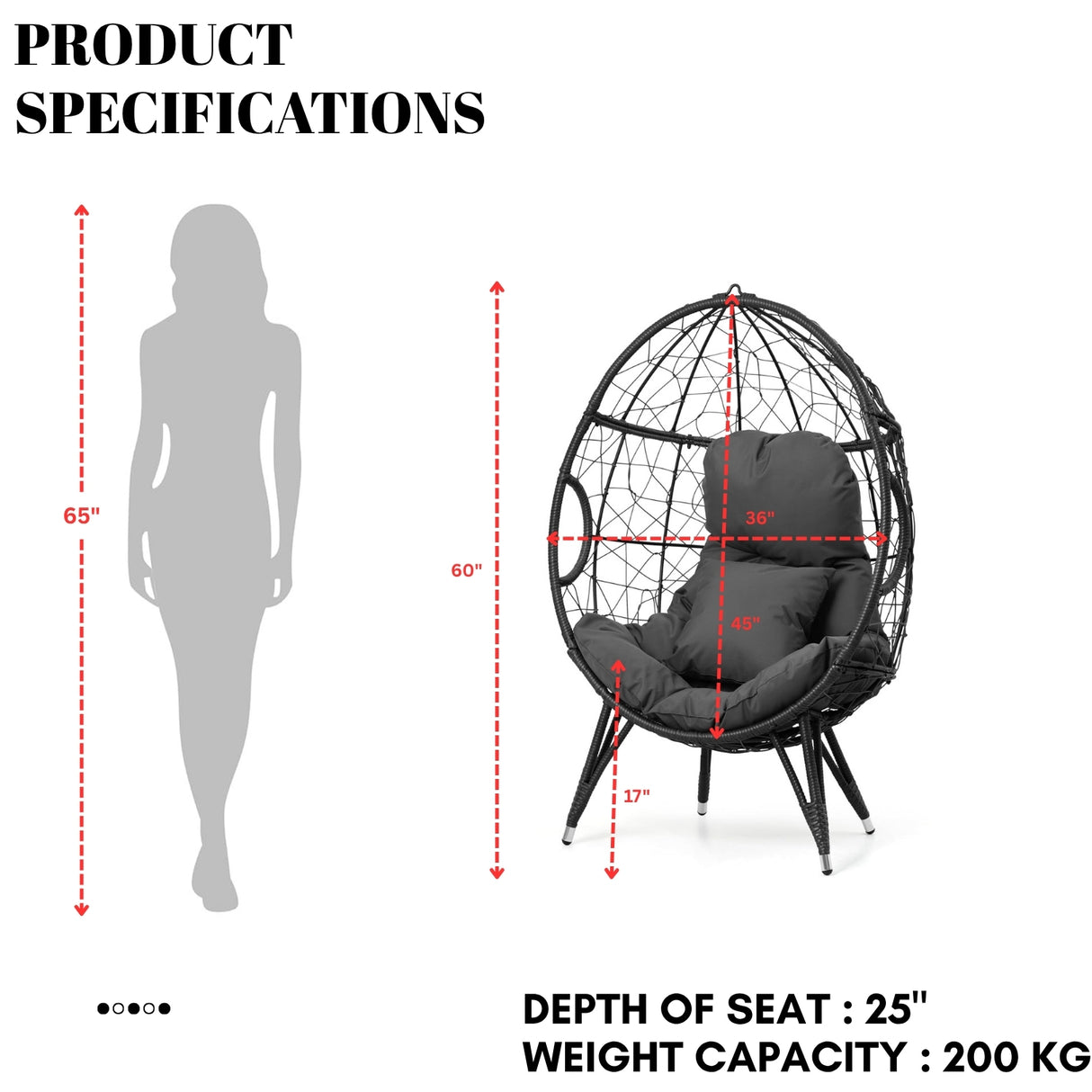 Outdoor All-Weather Wicker Egg Chair (Grey)