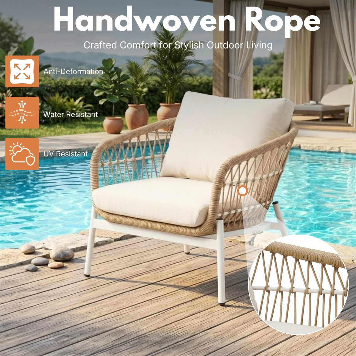 Outdoor 5 Seater Rope Conversation Sofa Set (Beige & Cream)