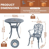 Outdoor 3-Piece Cast Aluminum Bistro Set (Grey)
