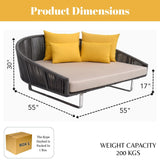 Outdoor Grey Rope Patio Daybed with Comfortable Cream Cushion