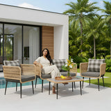 Outdoor 4-Seater Rope Conversation Set(Beige & Dark Grey)