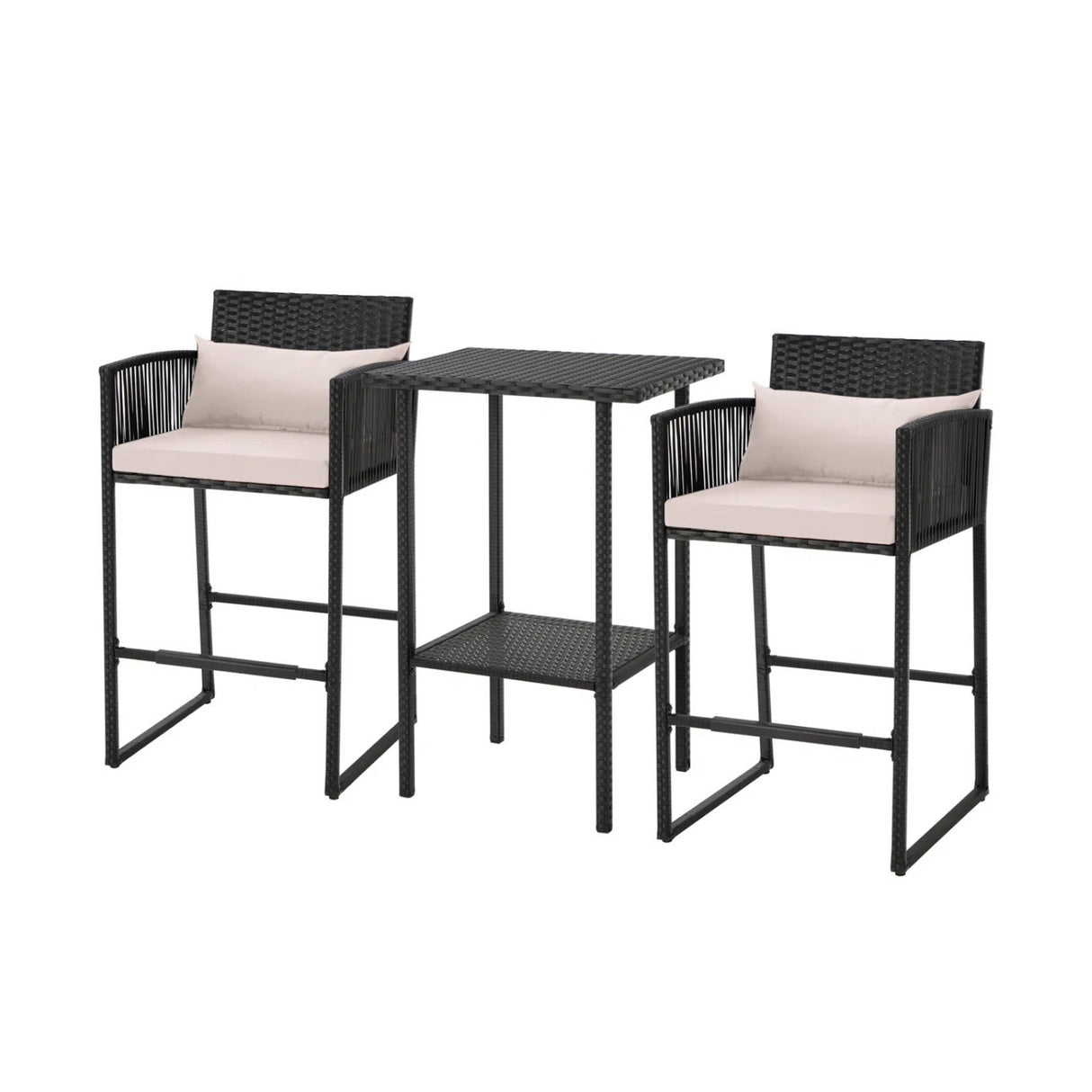 Outdoor Rattan Wicker Bar Set With 2-Tier Table
