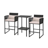 Outdoor Rattan Wicker Bar Set With 2-Tier Table
