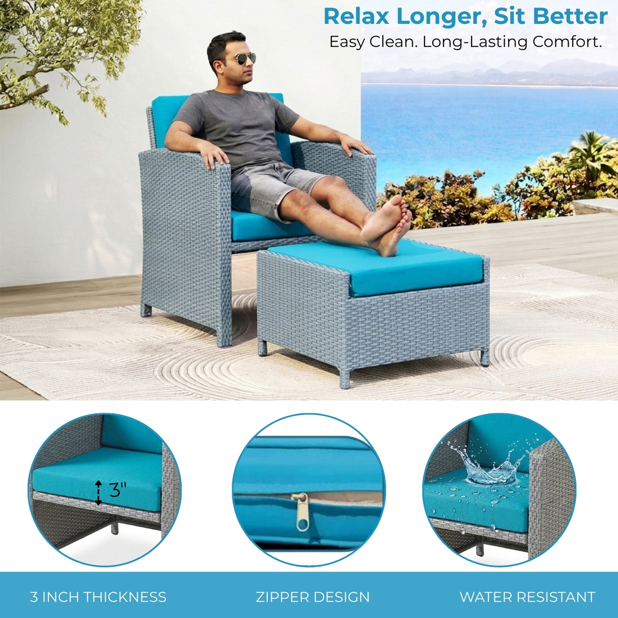 Outdoor 5 Piece Patio Wicker All Weather Sectional Furniture Set