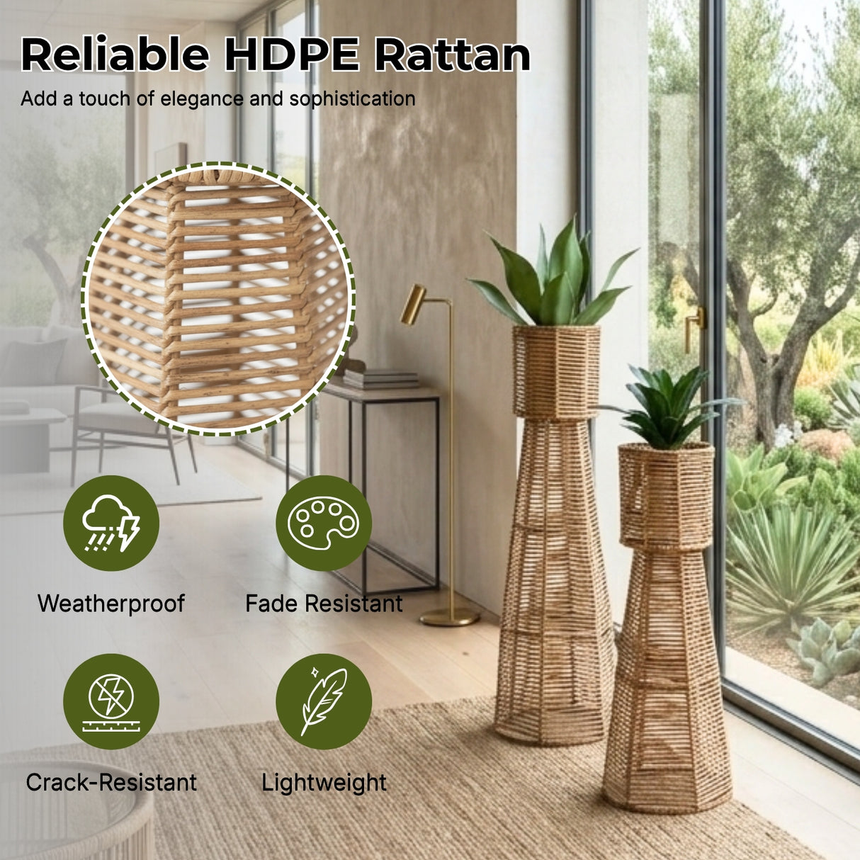 Outdoor Wicker Planter Stand Set of 2 (Beige)
