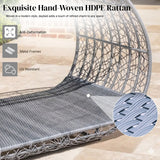 Outdoor Rattan Wicker Daybed with Oval-Shaped Canopy Frame (Silver Grey & Off-White)