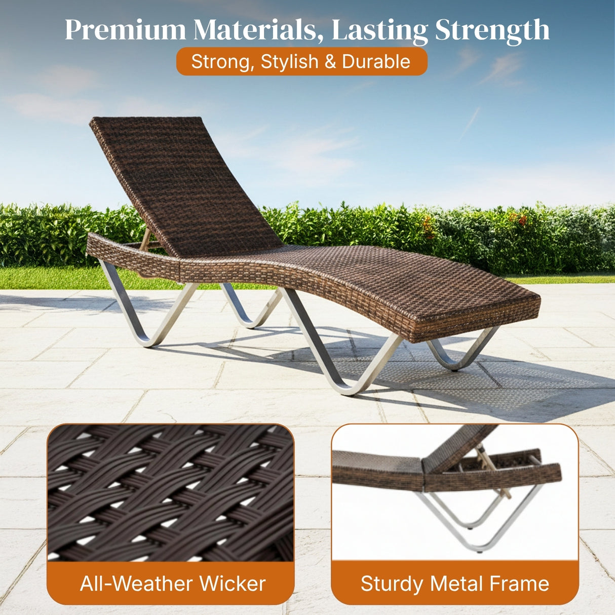 Outdoor Rattan Wicker Lounge Chairs Set of 2 with Matching Side Table