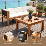 Outdoor Teak Wood & Rope L-Shape Sofa Set (Black & White)