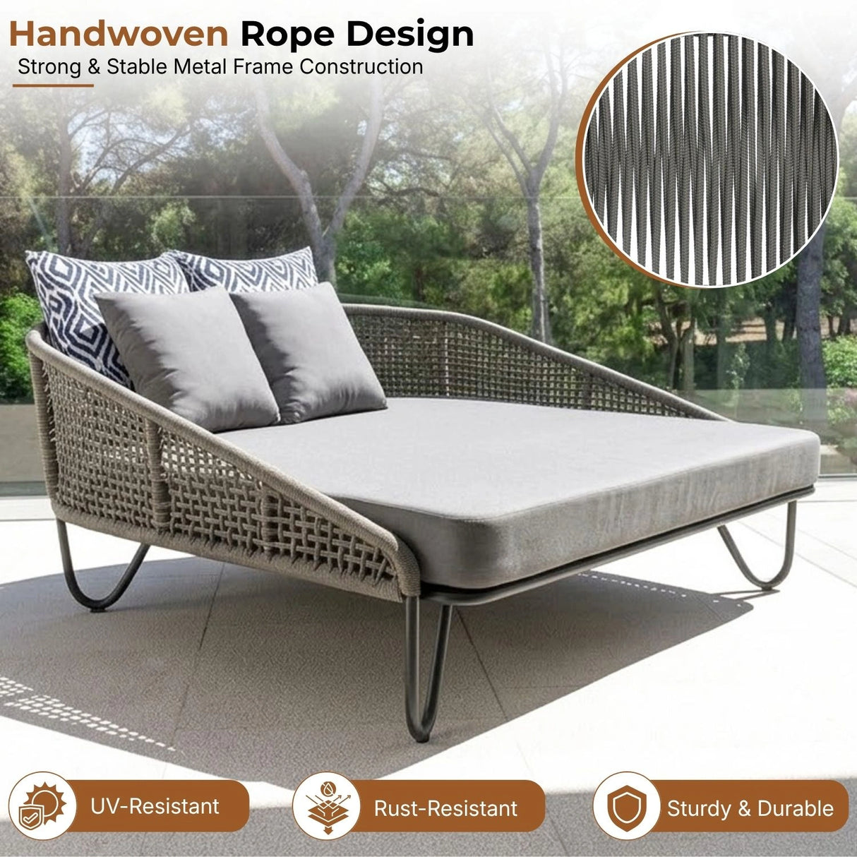 Outdoor Rope Patio Furniture Daybed (Grey)