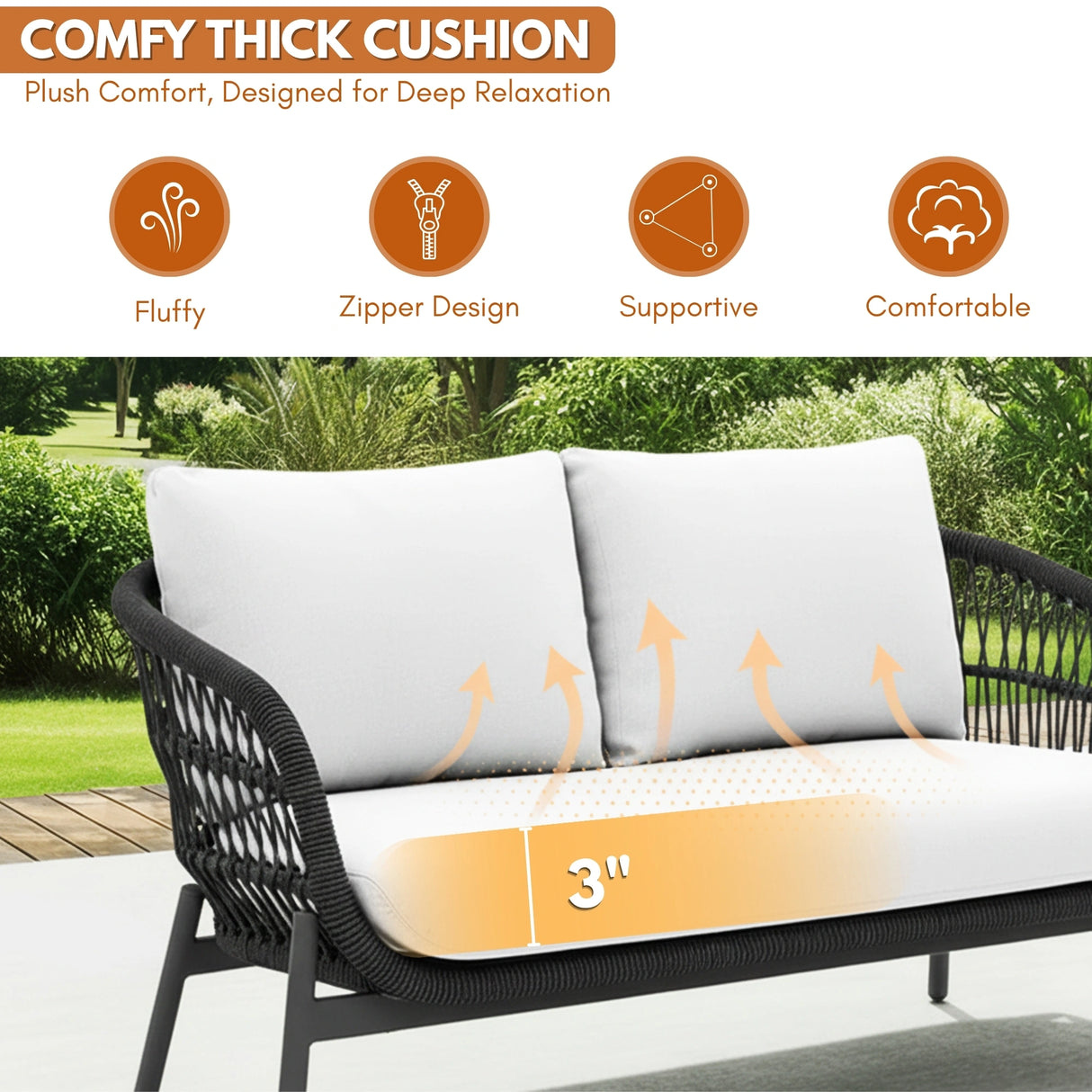Outdoor 4 Seater Rope Conversation Sofa Set